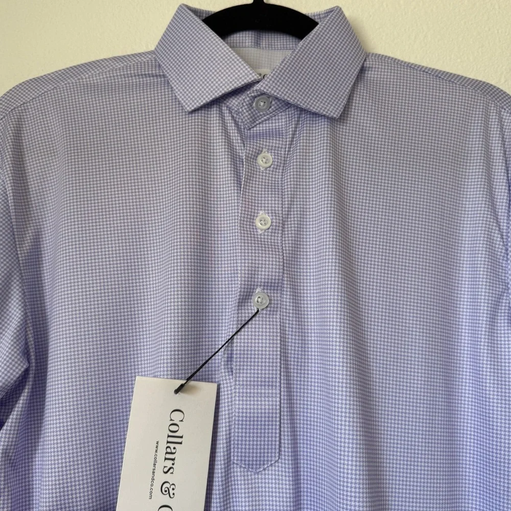Collars & Co Mens Dress Collar Polo Shirt Purple Micro Houndstooth Small NWT